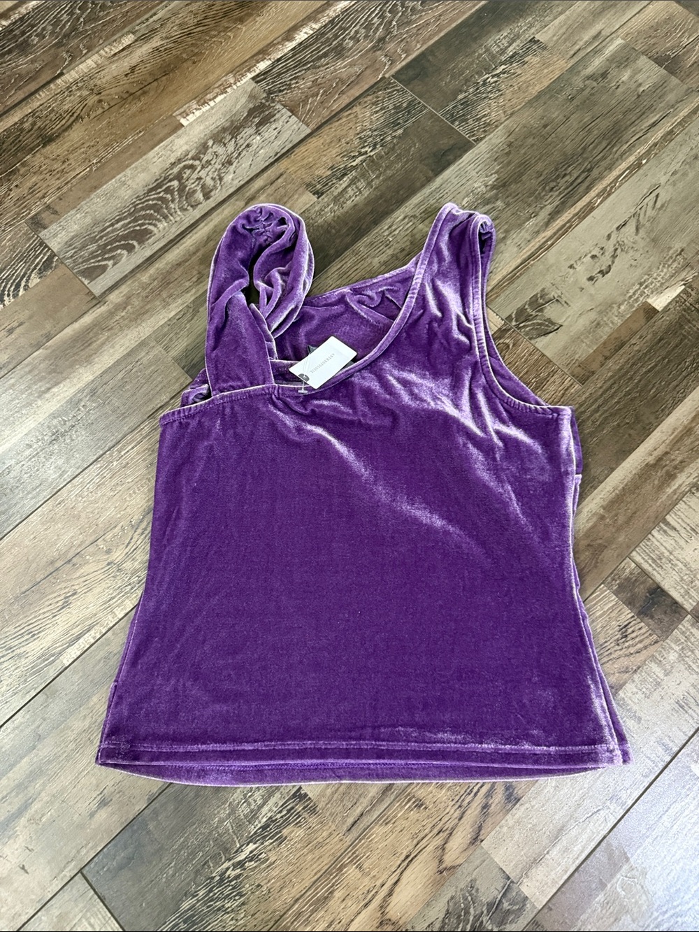 Sunday in Brooklyn Velvet Purple One-Shoulder Knot Tank Top - Picture 2 of 4
